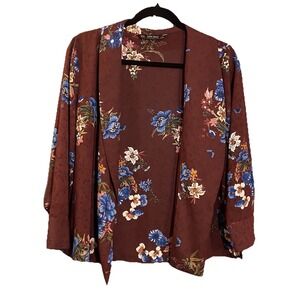 Zara cardigan sheer kimono Women Large Brown Blue Floral‎ Whimsigoth cottagecore